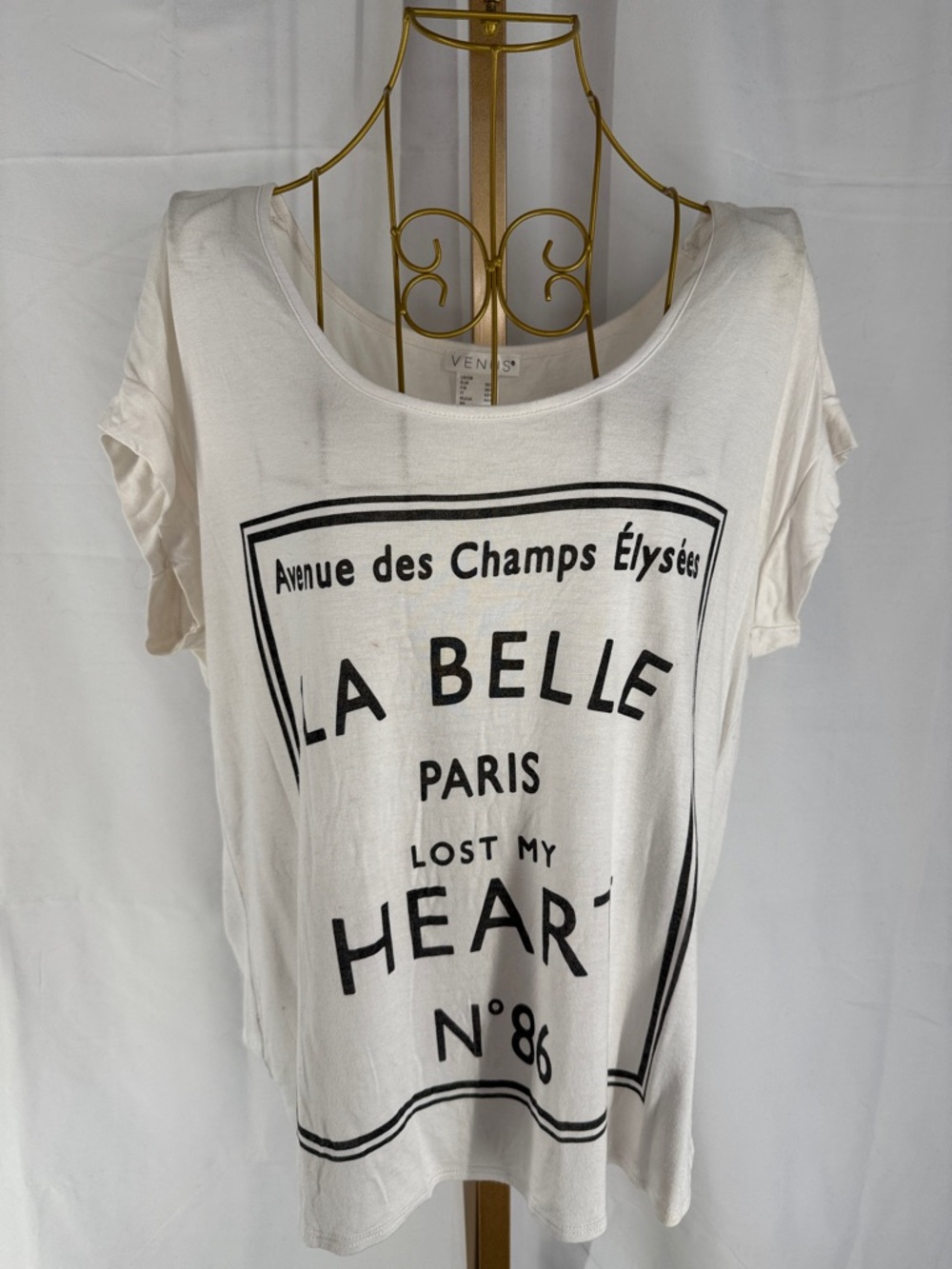 VENUS Paris La Belle Lost My Heart Tee Shirt Top Graphic Tshirt- Small - White - Picture 2 of 12
